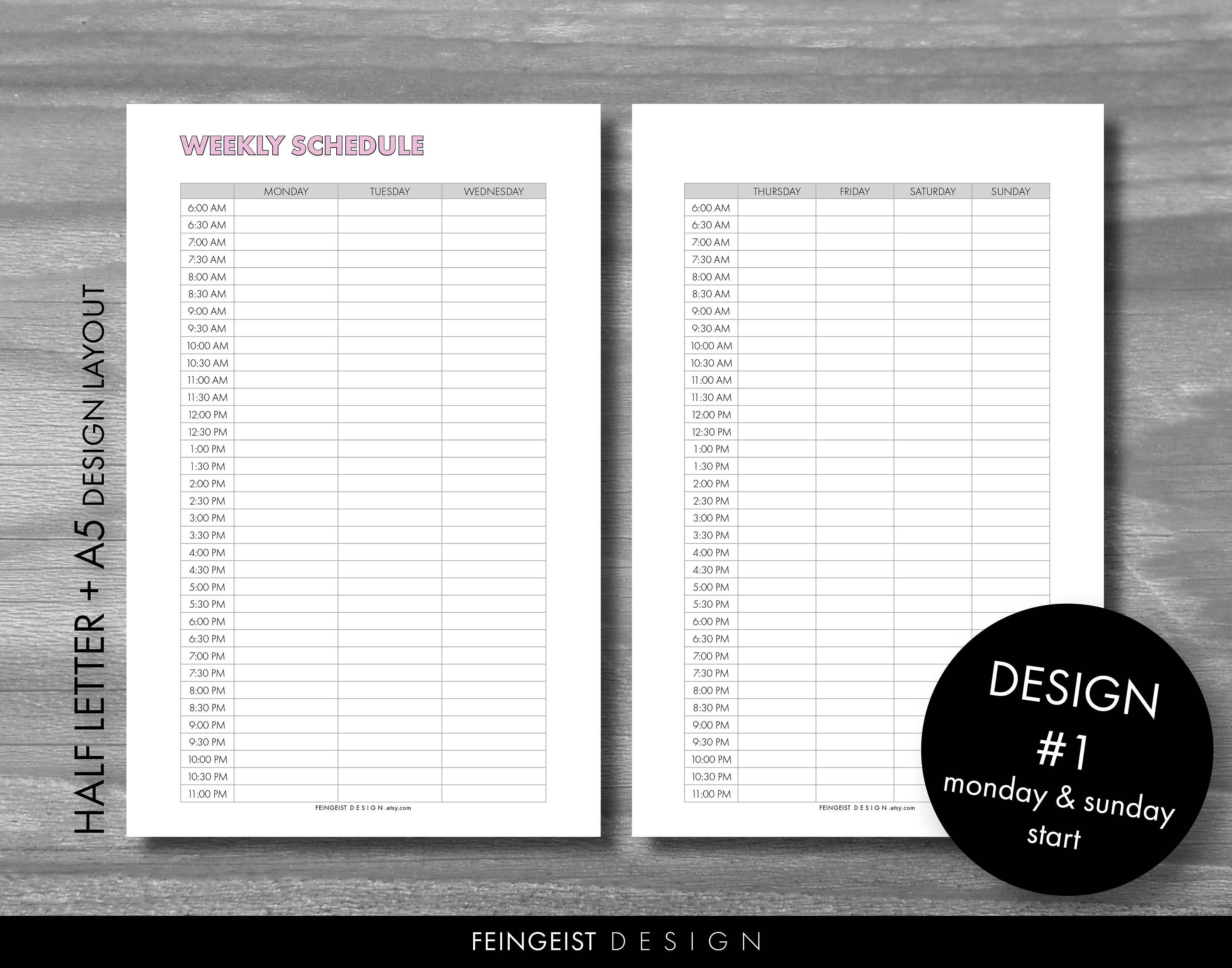 WEEKLY SCHEDULE in Pink. Printable Pages/Planner Inserts. 4 | Etsy