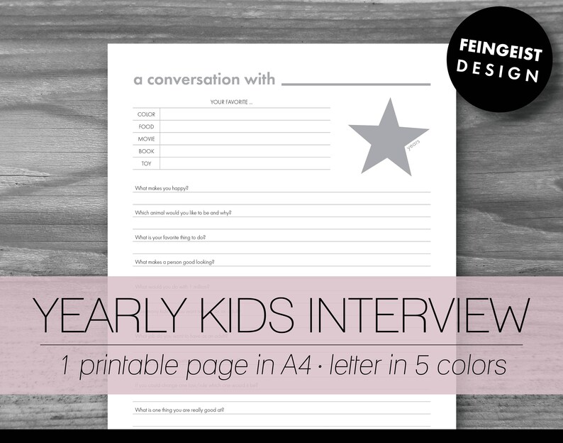 YEARLY KIDS INTERVIEW. Printable Pages/planner Inserts. 5 | Etsy
