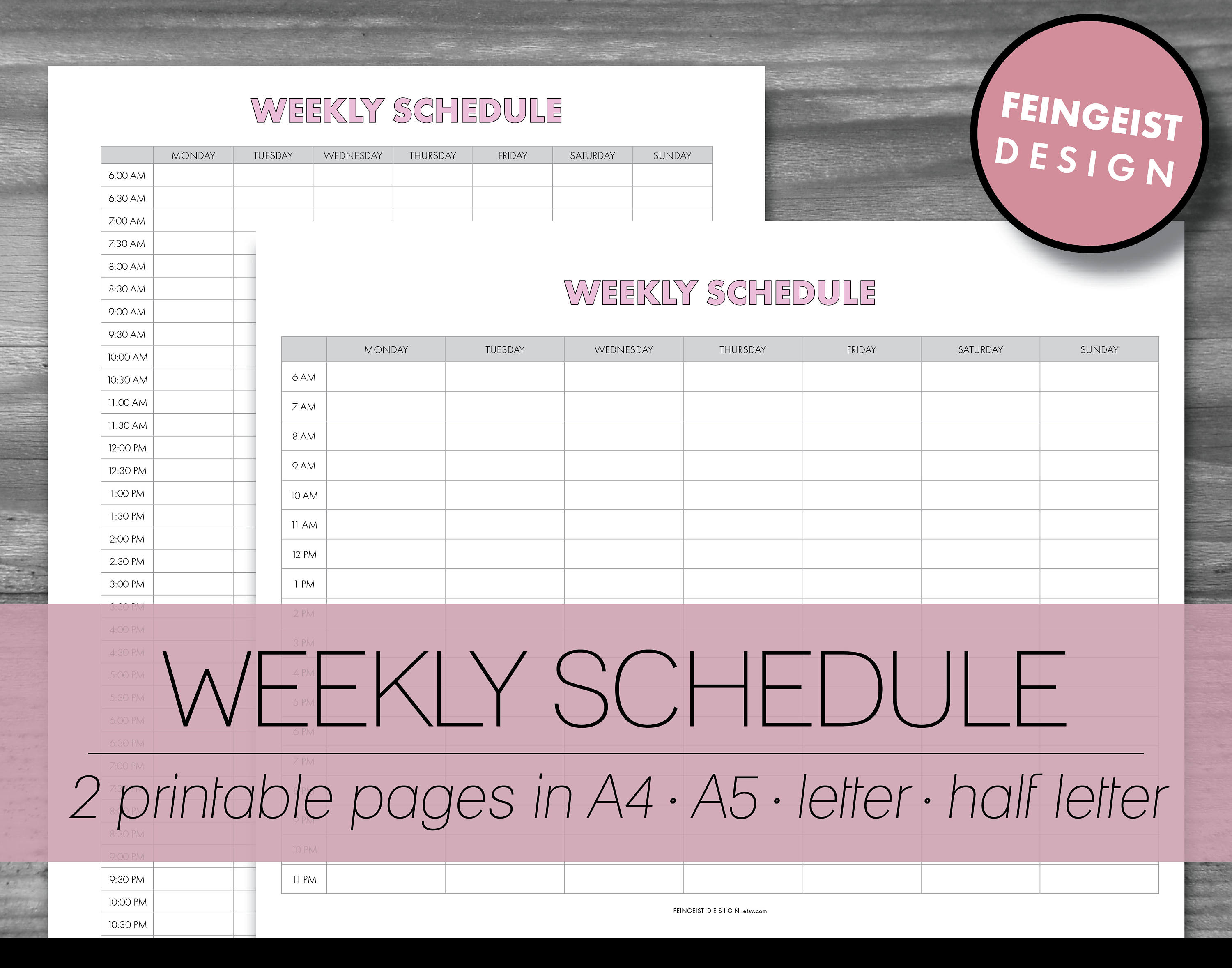 WEEKLY SCHEDULE in Pink. Printable Pages/Planner Inserts. 4 | Etsy