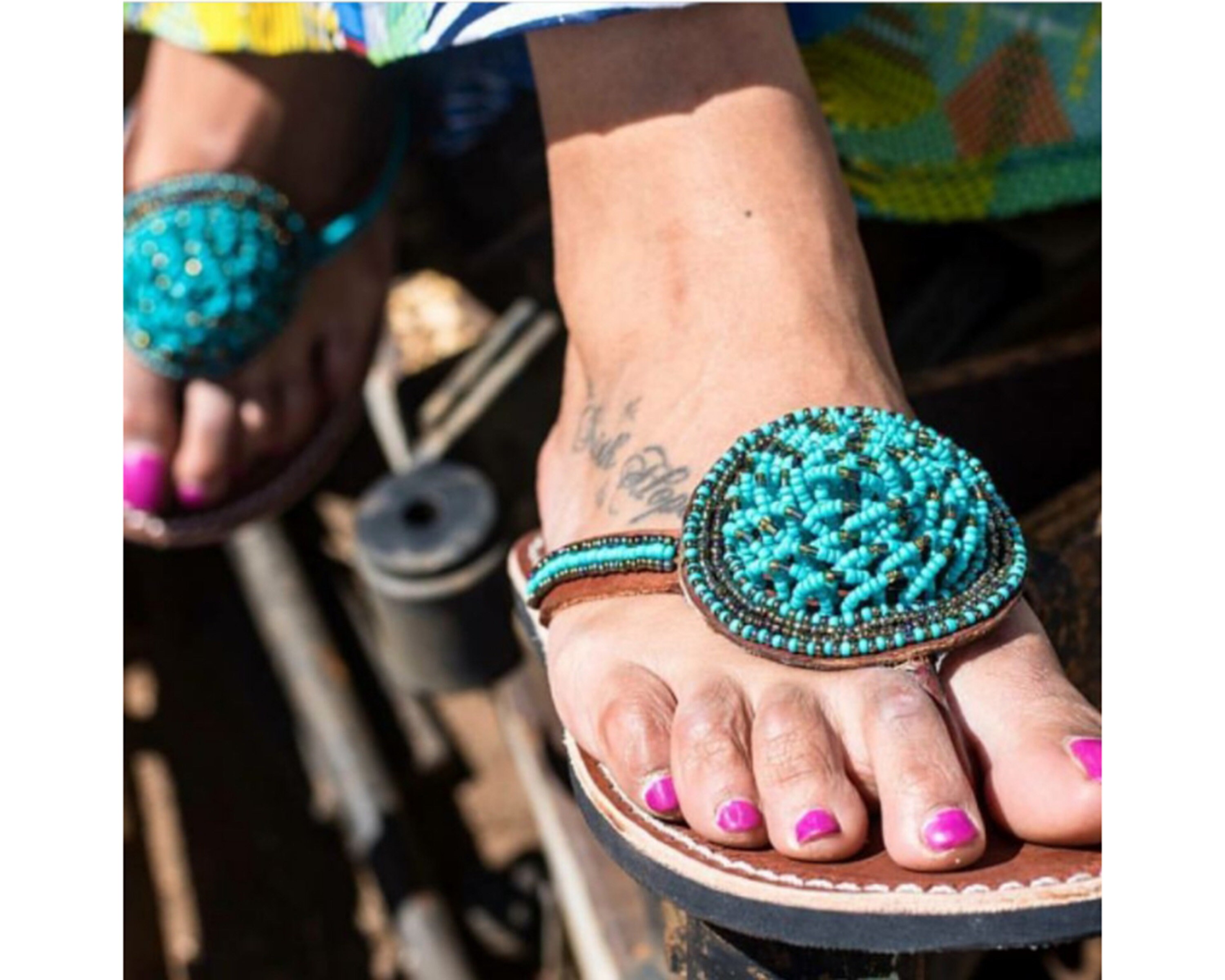 turquoise leather sandals