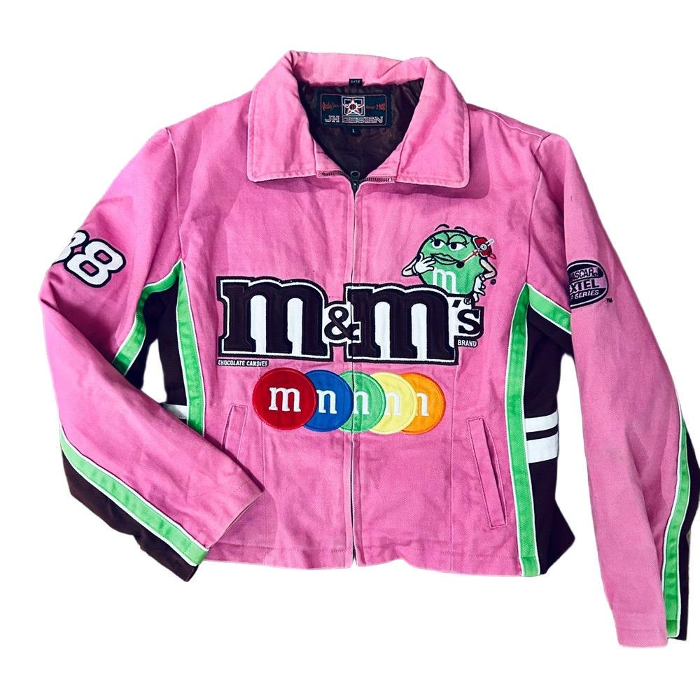 JH Design M&m's Racing Jacket Kids Large Pink Good NASCAR Nextel