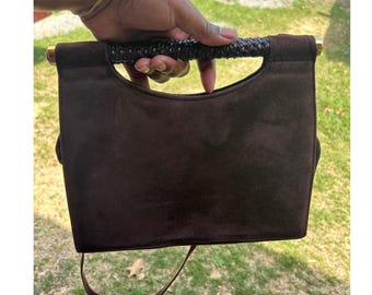 Stuart Weitzman Handbag Women Brown Suede Woven Handle Vintage purse