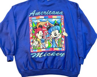VTG Disney Mickey Americana Unlimited Jerry Leigh Graphic Sweatshirt 3X Blue 90s