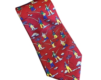 Corbata Alynn Neckwear para hombre, talla única, roja, para pesca con mosca, novedad de seda.
