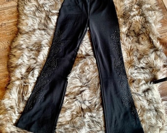 A. BYER Vintage Flare Pants Women Small Black Beaded Preppy Floral Y2K 90s