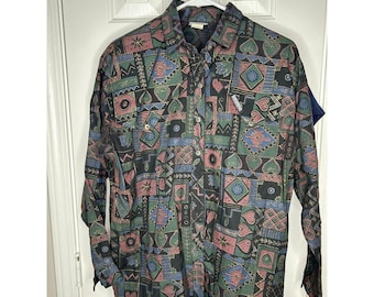 ROUGHRIDER Damska koszula z nadrukiem Western Cowgirl Rodeo z guzikami w stylu azteckim i paisley