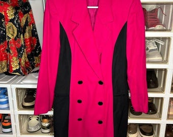 Vestido tipo blazer Kasper para ASL para mujer, talla 10, rosa y negro, con bloques de color, doble botonadura.