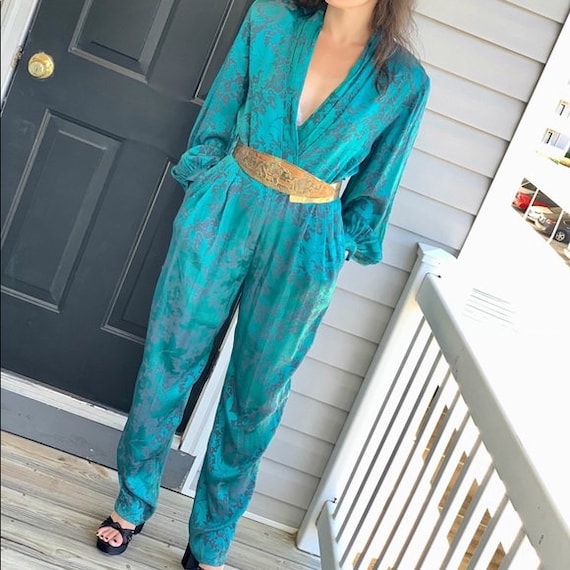 Vintage 80s floral boho romper jumper jumpsuit - image 2