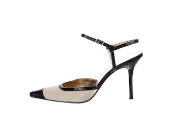 Dolce & Gabbana vintage Slingback Pumps Womens 38 EU Cream Black Snakeskin Heel