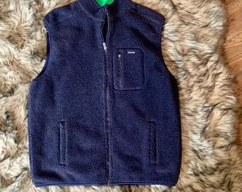 Chaleco de forro polar Chaps Sport para hombre, grande, azul marino, con cremallera completa, sherpa y cuello alto