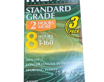 Lot de 3 cassettes vidéo Maxell VHS T-160, couleur verte standard, 8 heures, neuf