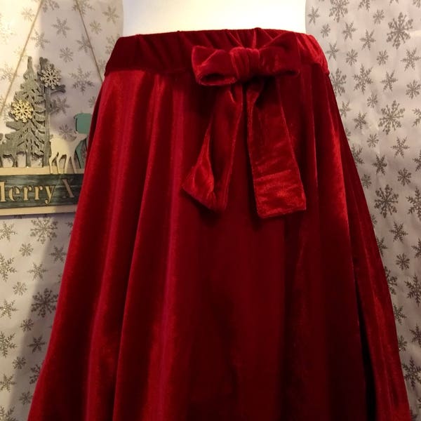 Sale! Womens red velvet skirt for Christmas party size 10-12, Circle Skirt Ladies clothing, Deep Cherry below knee skirt Velvet midi skirt