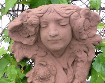 Art Nouveau head to plant above open Mural Art Sandstone B 08