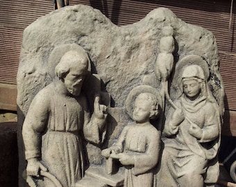 Holy Family Jesus Mary Joseph relief mural made of artificial sandstone in antique look W 02