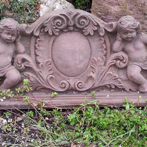 Ange bordure baroque sculpture relief art mural grès aspect antique X 09