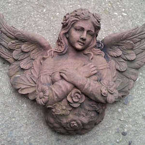 Angel roses small sculpture mural relief art sandstone antique look x 30