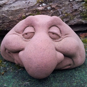Stone face garden garden guardian garden sculpture garden figure ghost guardian nose pebble people art sandstone antique look Pe 05