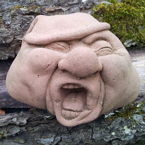 Stone face garden garden guardian garden sculpture garden figure ghost guardian sleepy pebble people art sandstone antique look Pe 04