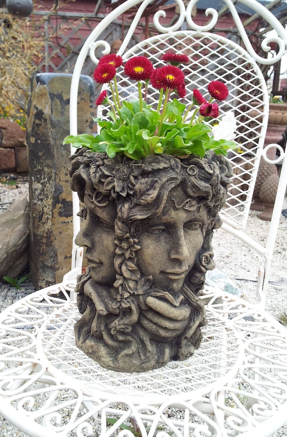 Pflanztopf Übertopf Jugendstil 4 Gesichter Vase Zum Bepflanzen Oder Als Kerzenhalter Aus Kunst Sandstein Im Antik Look B 13