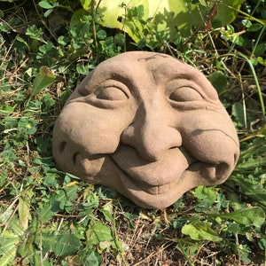 Stone face garden garden guardian garden sculpture garden figure ghost guardian laughing teeth Pebble People art sandstone antique look Pe 30