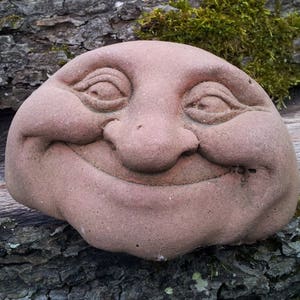 Stone face garden garden guardian garden sculpture garden figure ghost guardian Lucky Pebble People art sandstone antique look Pe 03
