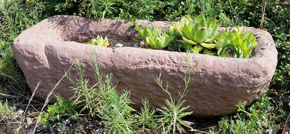 Trog Pflanztrog Pflanzkübel Sandsteintrog Steintrog Klein Garten + Terrasse - Kunst Sandstein Handarbeit Im Natur Sandstein Antik Style B 07