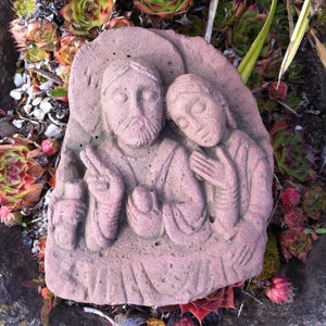 Jesus and John sculpture relief mural art sandstone antique look W 13