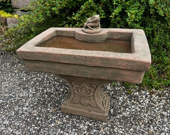 Bird bath potion bowl rectangle frog and base art sandstone D 19