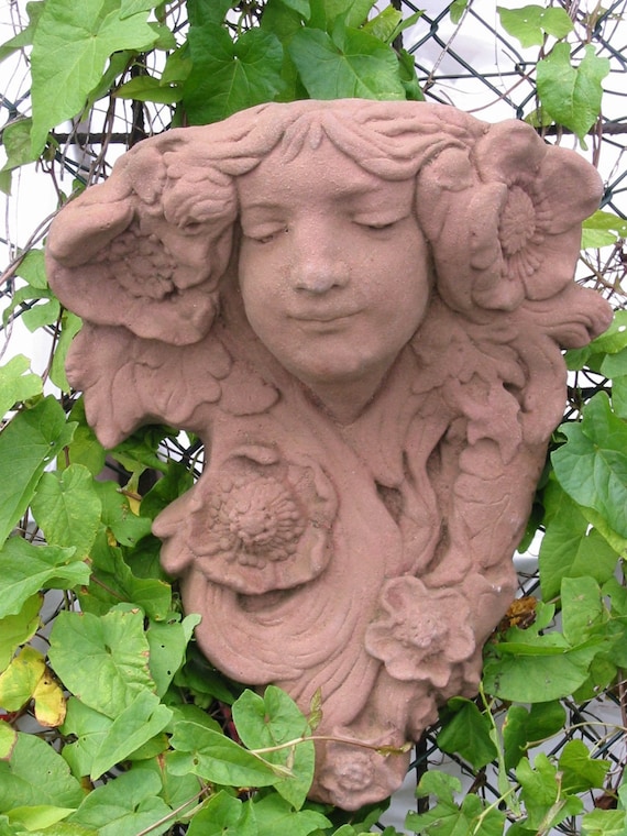 Jugendstil Kopf Zum Bepflanzen Oben Offen Wandbild Kunst Sandstein B 08