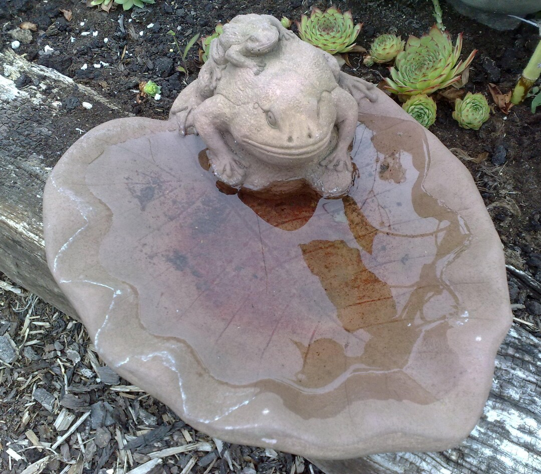 Drinking Trough Bird Bath Frog Pair Art Sandstone Antique Look Etsy