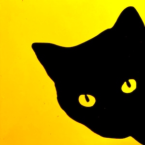 覗く黒猫ビニールウィンドウデカール（黒 - 左向き - 写真）。秋のセール！米国本土では送料無料。
