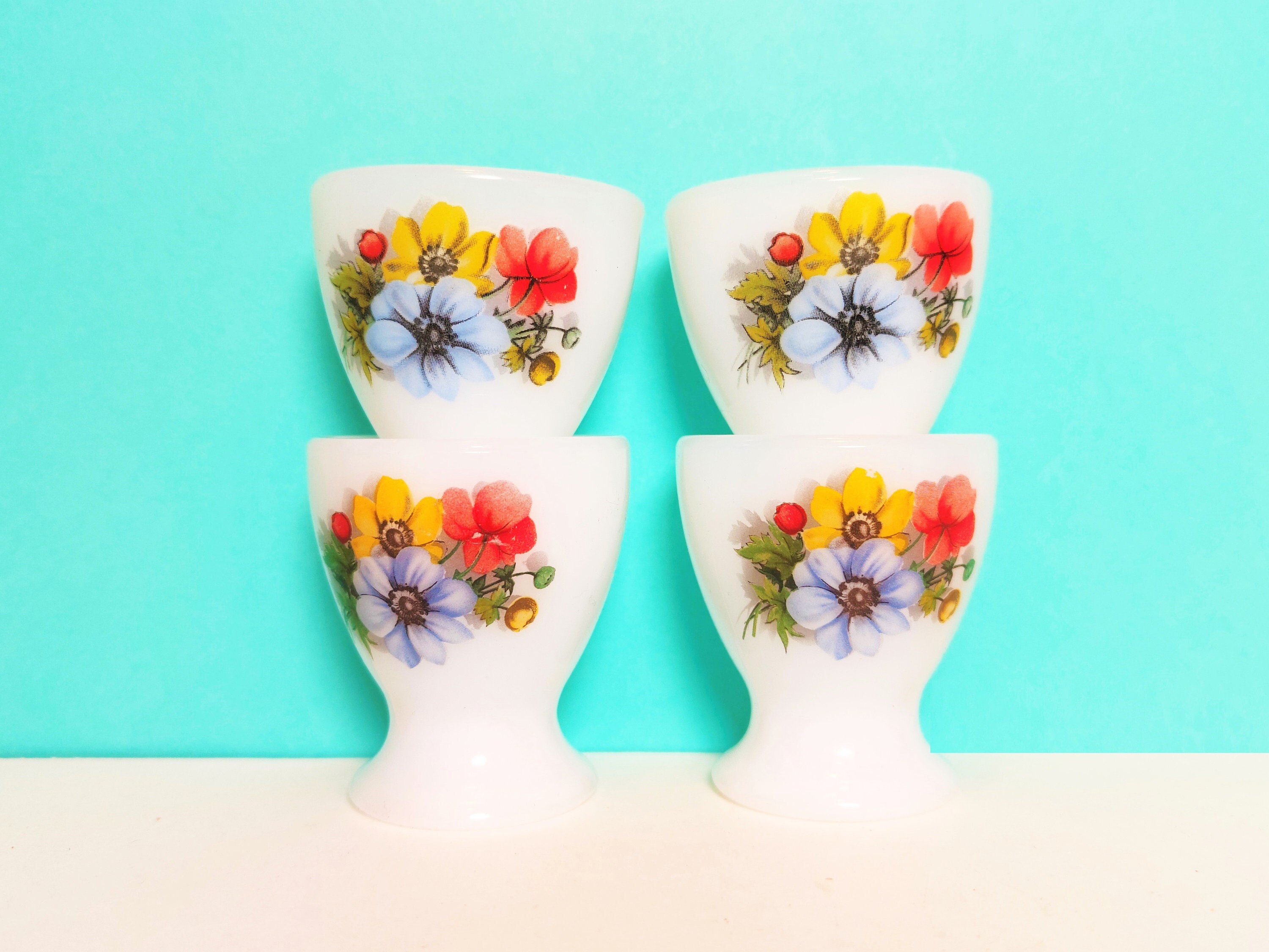 Arcopal - Coquetiers Décor Anémones Des Années 60