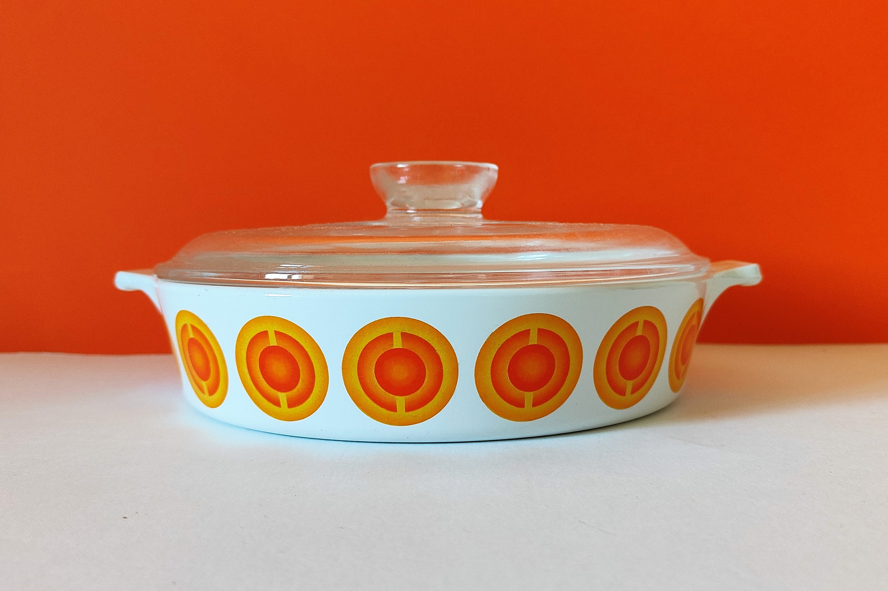 Plat Sauteuse Pyroflam & Couvercle Pyrex | Corning 1975, Décor Space Age Pop