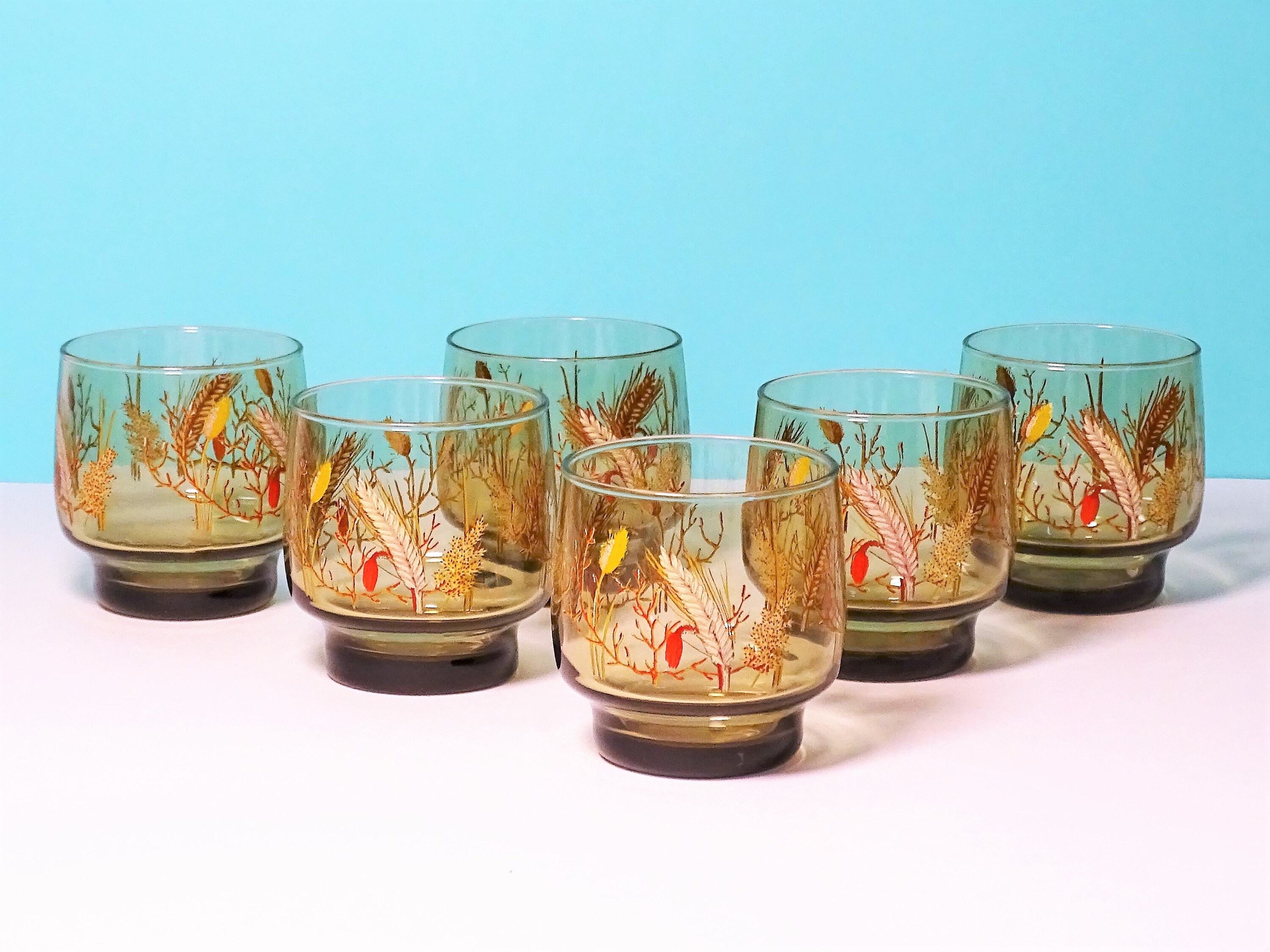 Luminarc - 6 Verres Gobelets à Eau 70's en Verre Fumé, Décorés Épis de Blé