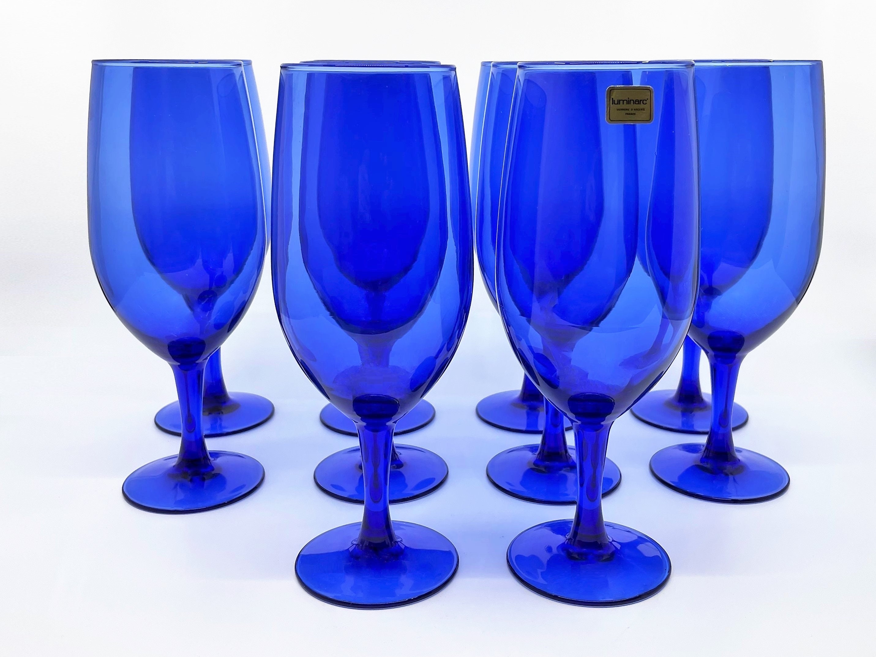 Rare Luminarc - Ensemble de 10 Superbes Grands Verres Bleus, État Neuf