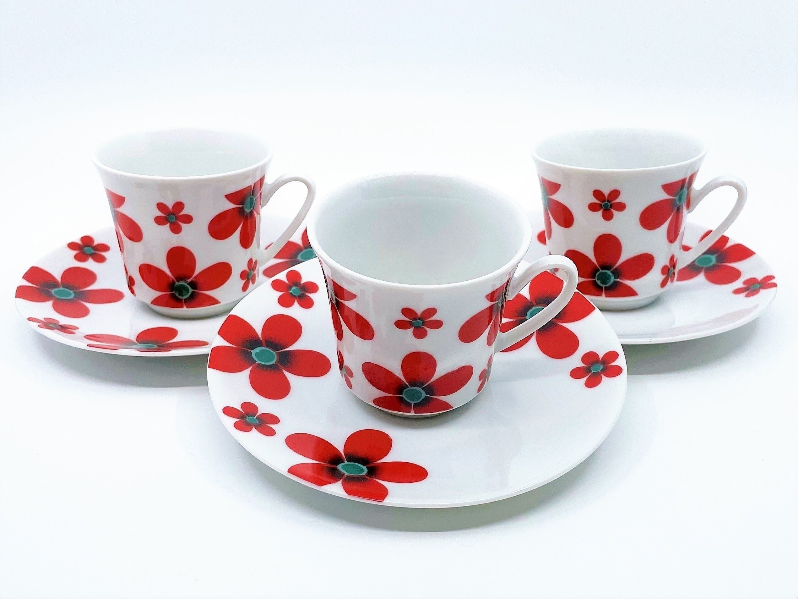 Irrésistibles 3 Tasses à Café, Décor Anémones Rouges, Winterling Marktleuthen Bavaria