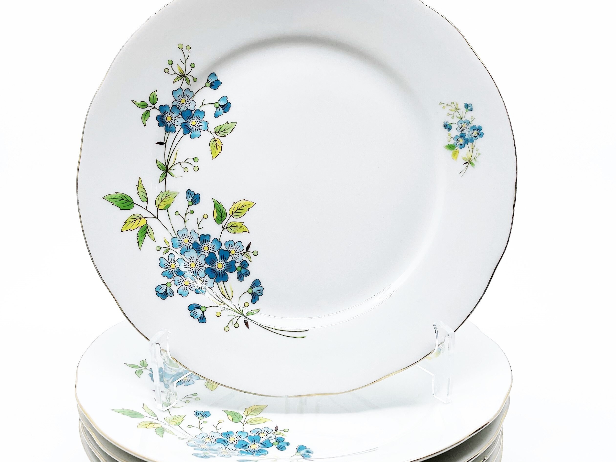 Ensemble de 6 Assiettes à Dessert Myosotis Bareuther Waldsassen Bavaria