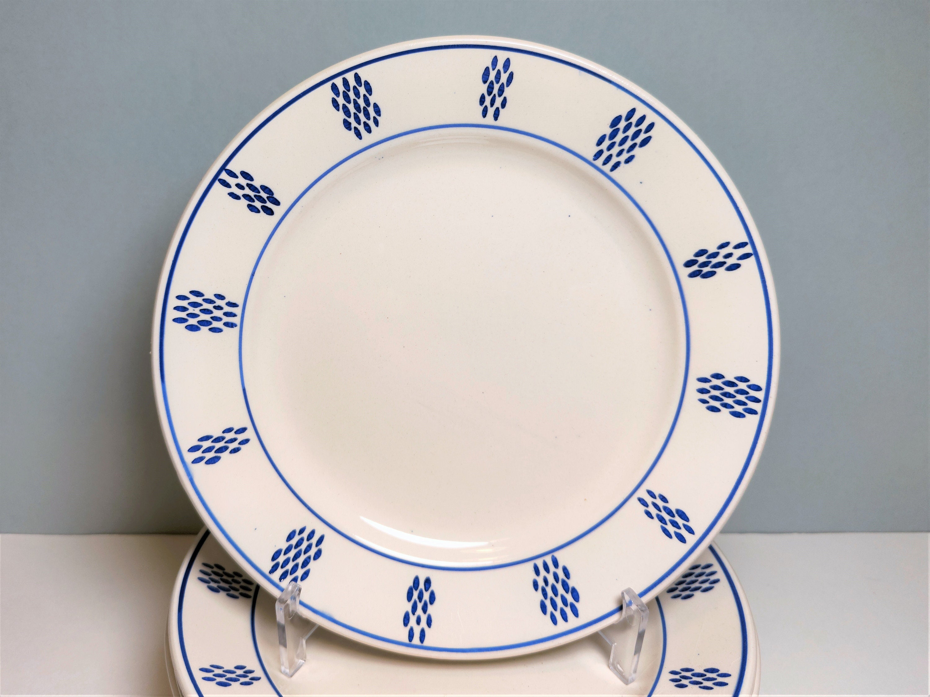 Rare 10 Ravissantes Assiettes à Dessert en Faïence 1930 de Lunéville, Décor Berthe