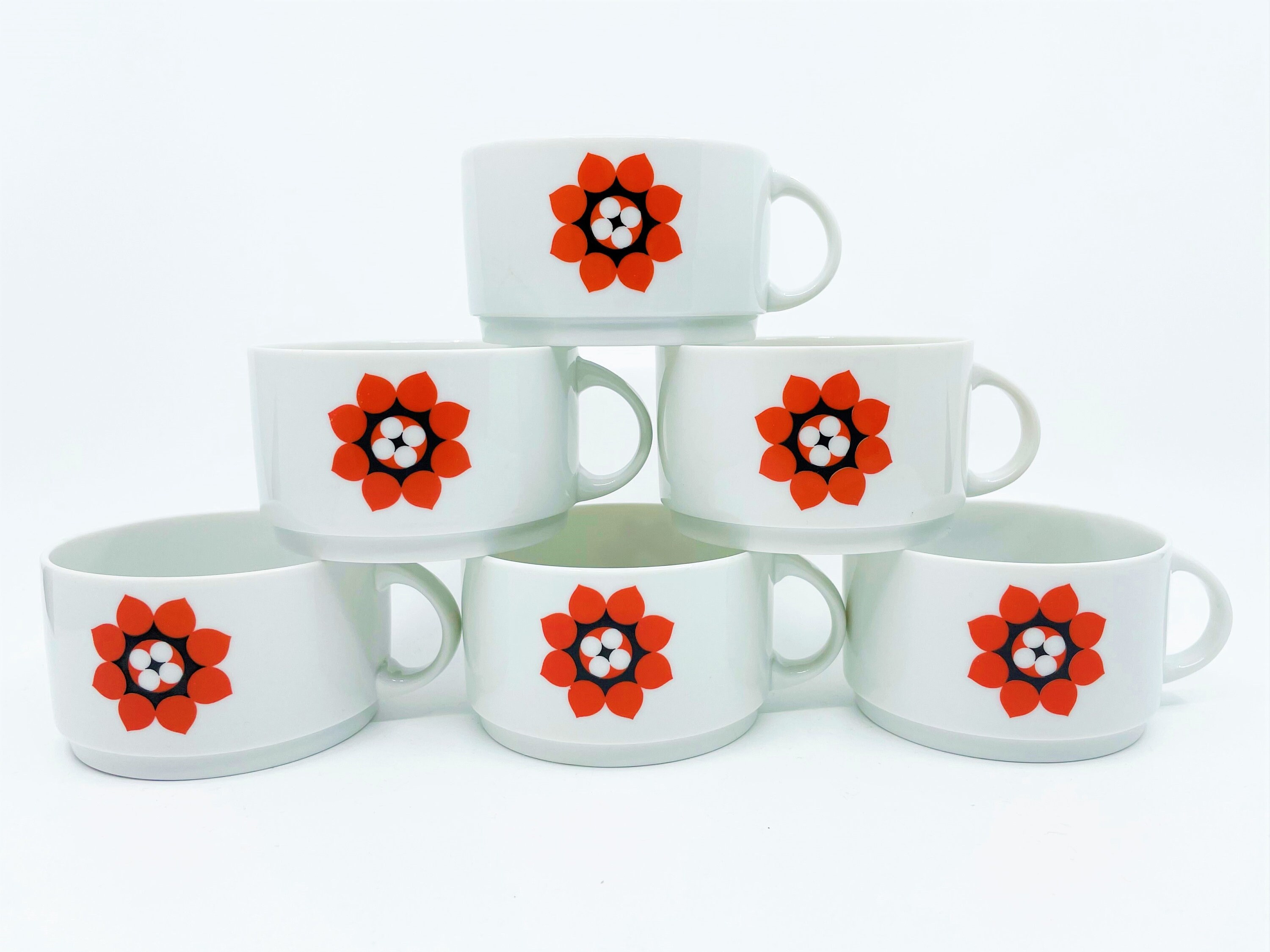 Thomas-Rosenthal Germany Ensemble de 6 Tasses, Décor Fleurs Seventies