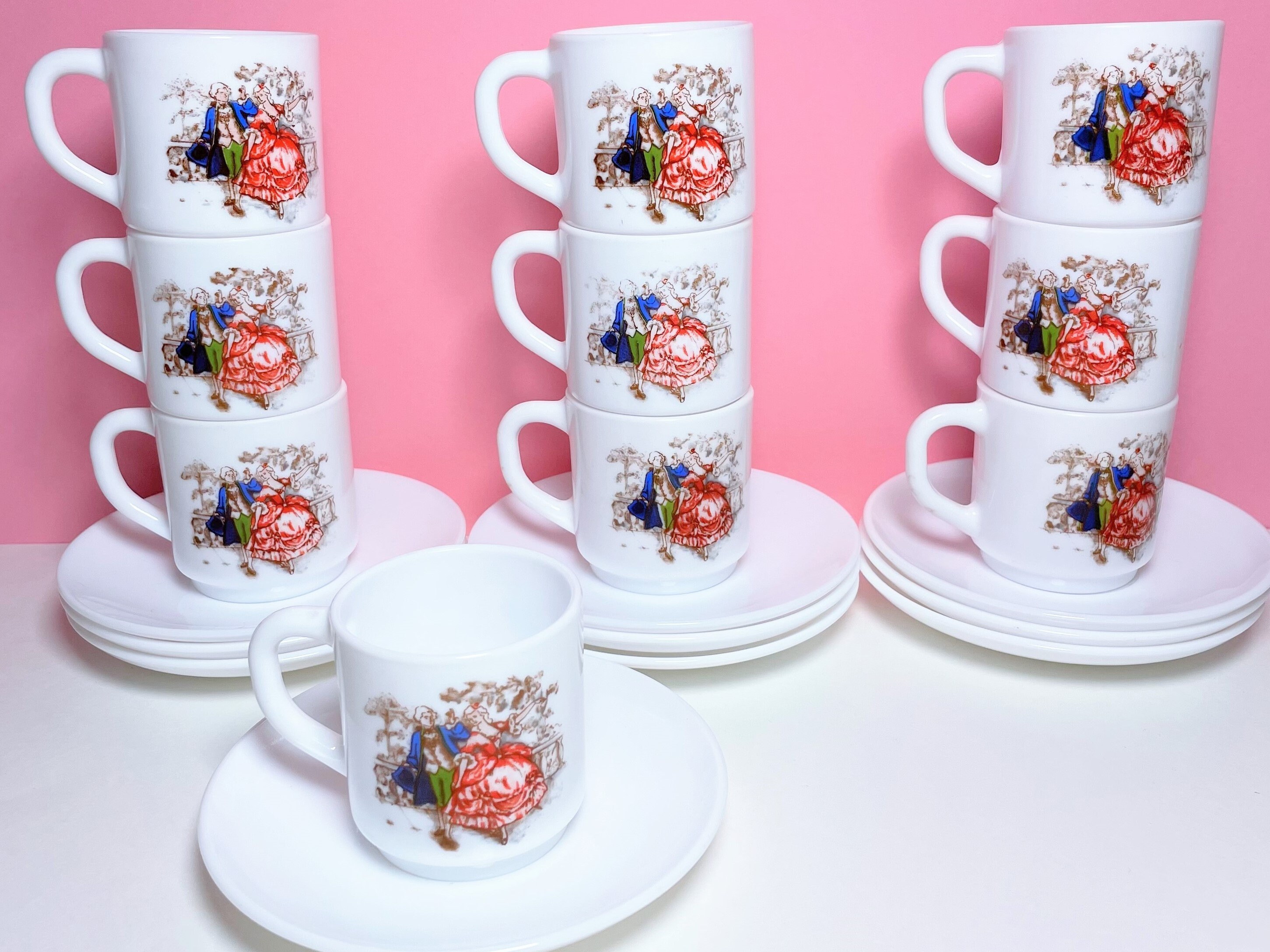 Arcopal Vintage - 10 Tasses à Café Expresso Décor Couple Romantique Style Fragonard