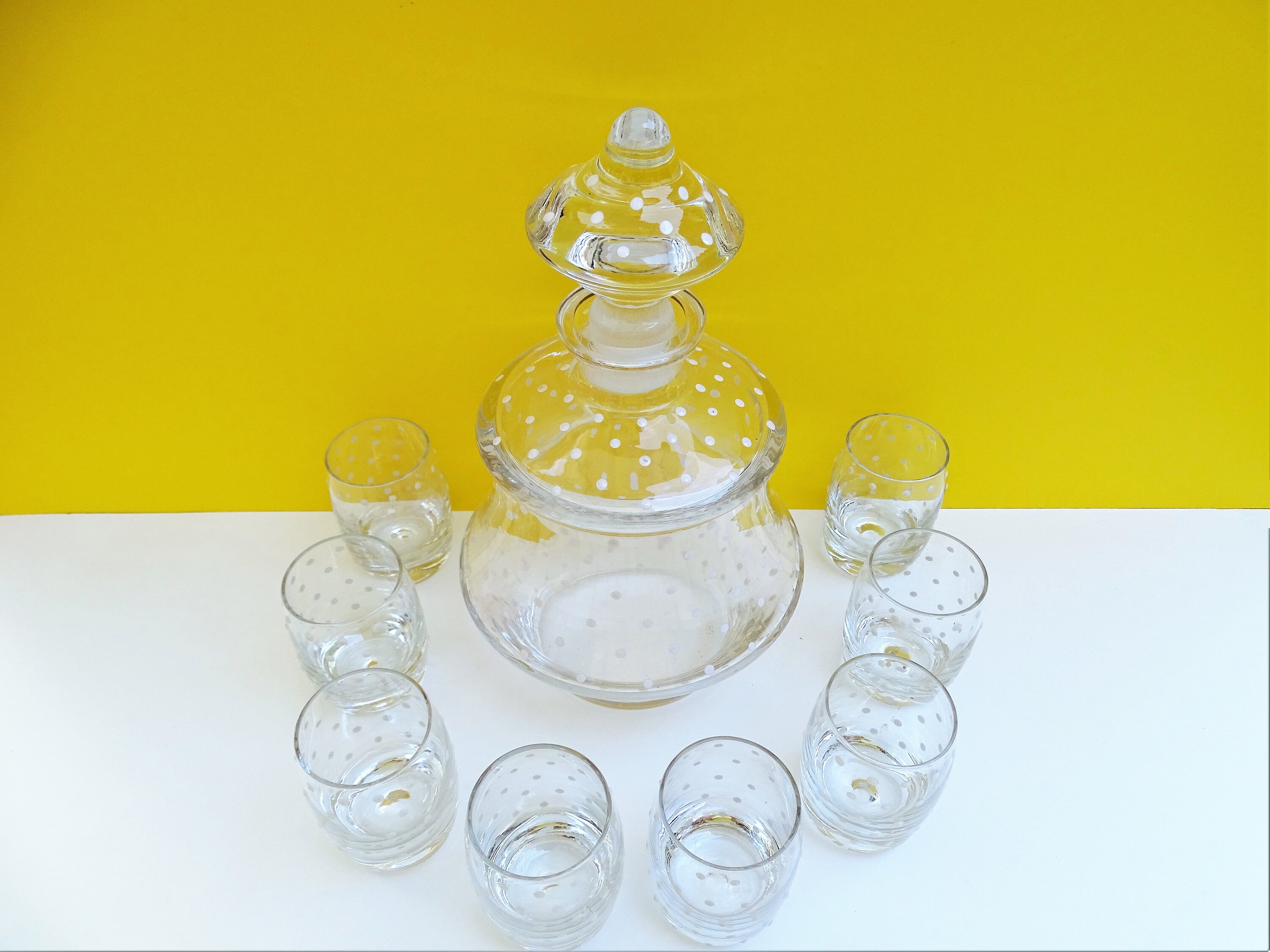 Adorable Service à Liqueur Vintage Pois