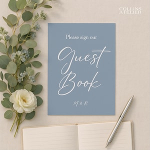Dusty Blue Guest Book Sign | Canva | A4 Wedding Printable Sign | Elegant Minimal Wedding Decor