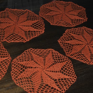 Crochet orange doily / 8.2 inches (21 cm)