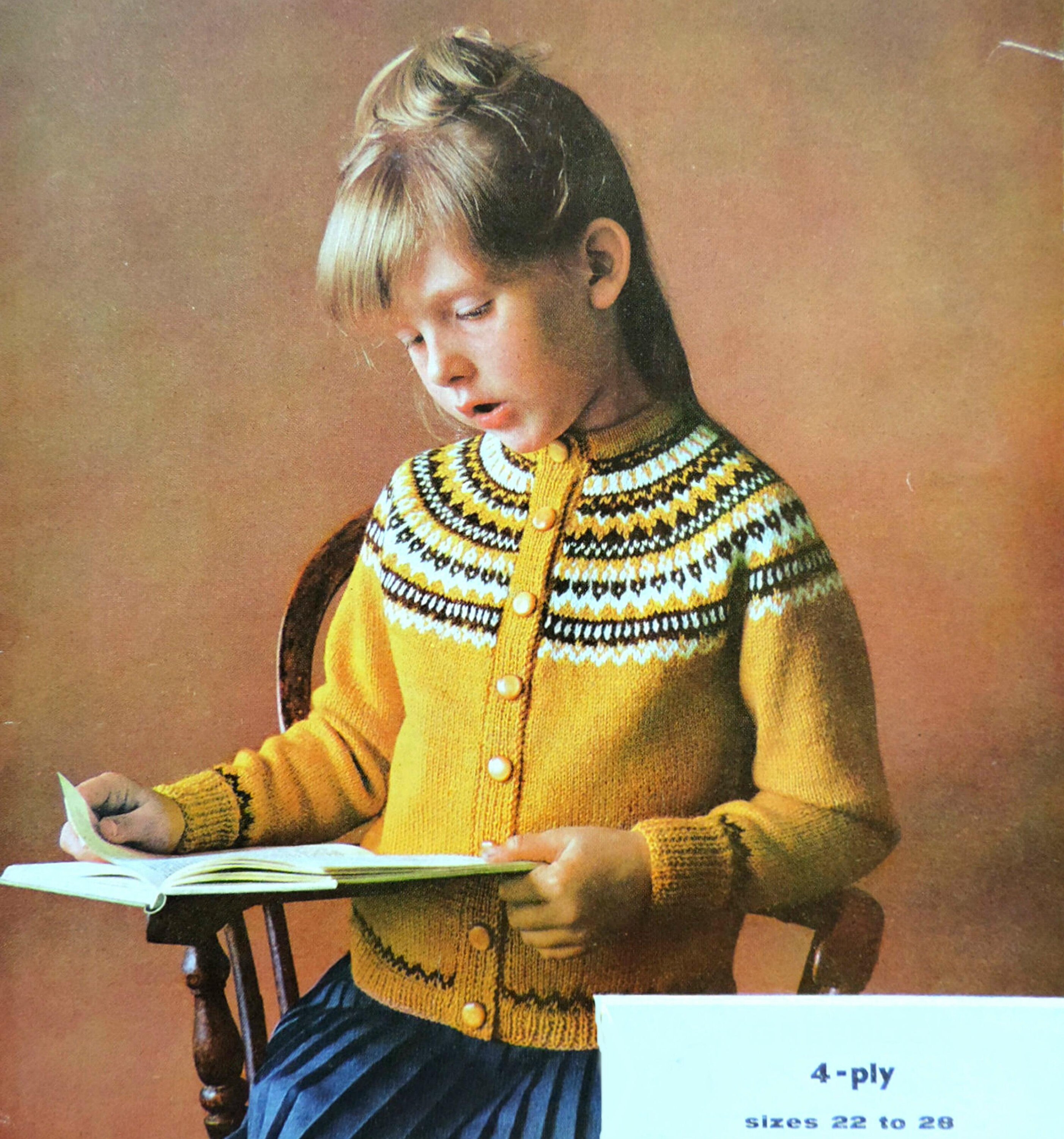 Girls Fair Isle Yoke Cardigan Knitting Pattern PDF Childs 22 Etsy UK
