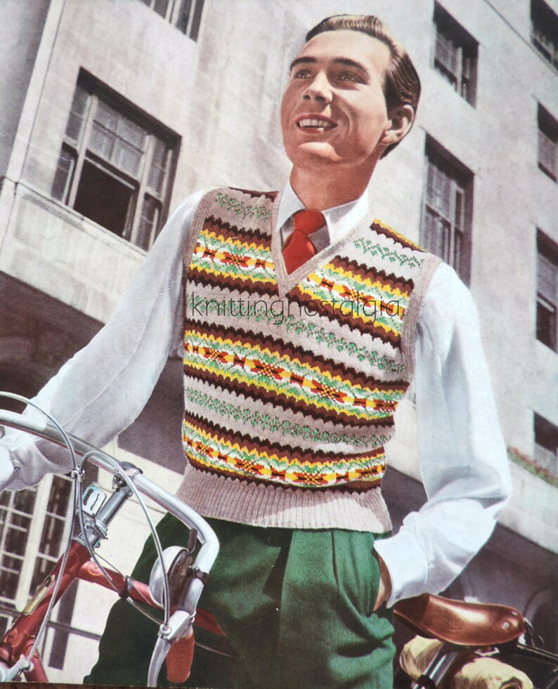 Mens Fair Isle Tank Top Vintage 50s Knitting Pattern PDF | Etsy