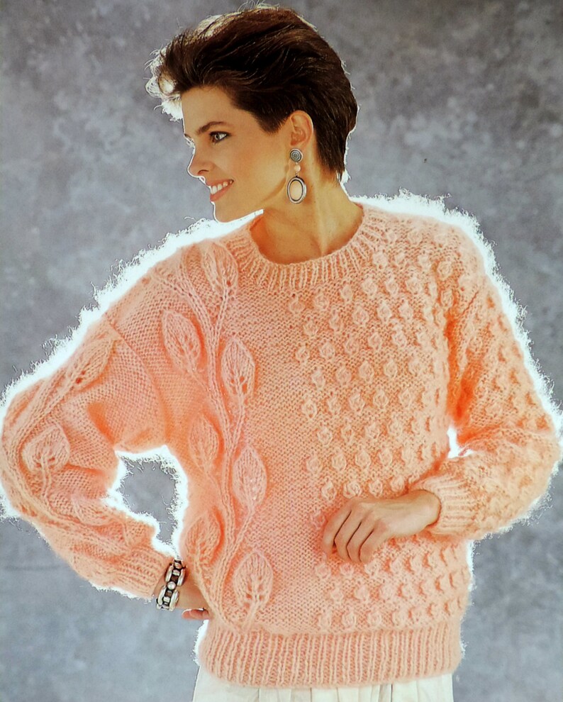 Womens Leaf Panel Sweater Vintage Knitting Pattern PDF Etsy UK