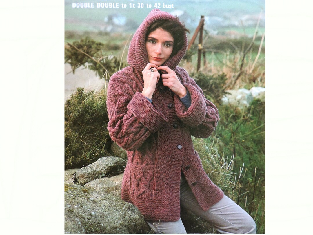 Hooded Jacket Knitting Pattern PDF Womens Ladies Chunky Cable Etsy