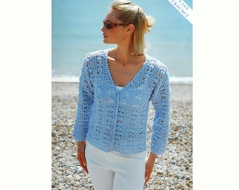 Womens Lacy Summer Cardigan Crochet Pattern PDF, Ladies 30-40 inch V Neck Lace Top 30 32 34 36 38 40 inch Easy Crochet Pattern DK 8 Ply