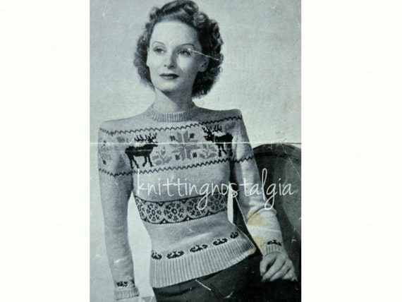 Womens Fair Isle Sweater Vintage 30s 40s Knitting Pattern Pdf Etsy
