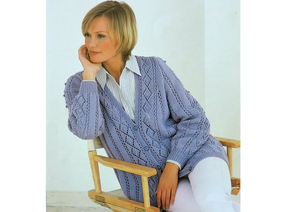 Womens Cardigan Knitting Pattern PDF Ladies 30-44 V Neck | Etsy UK